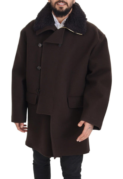 Elegant Dark Brown Shearling Coat Jacket