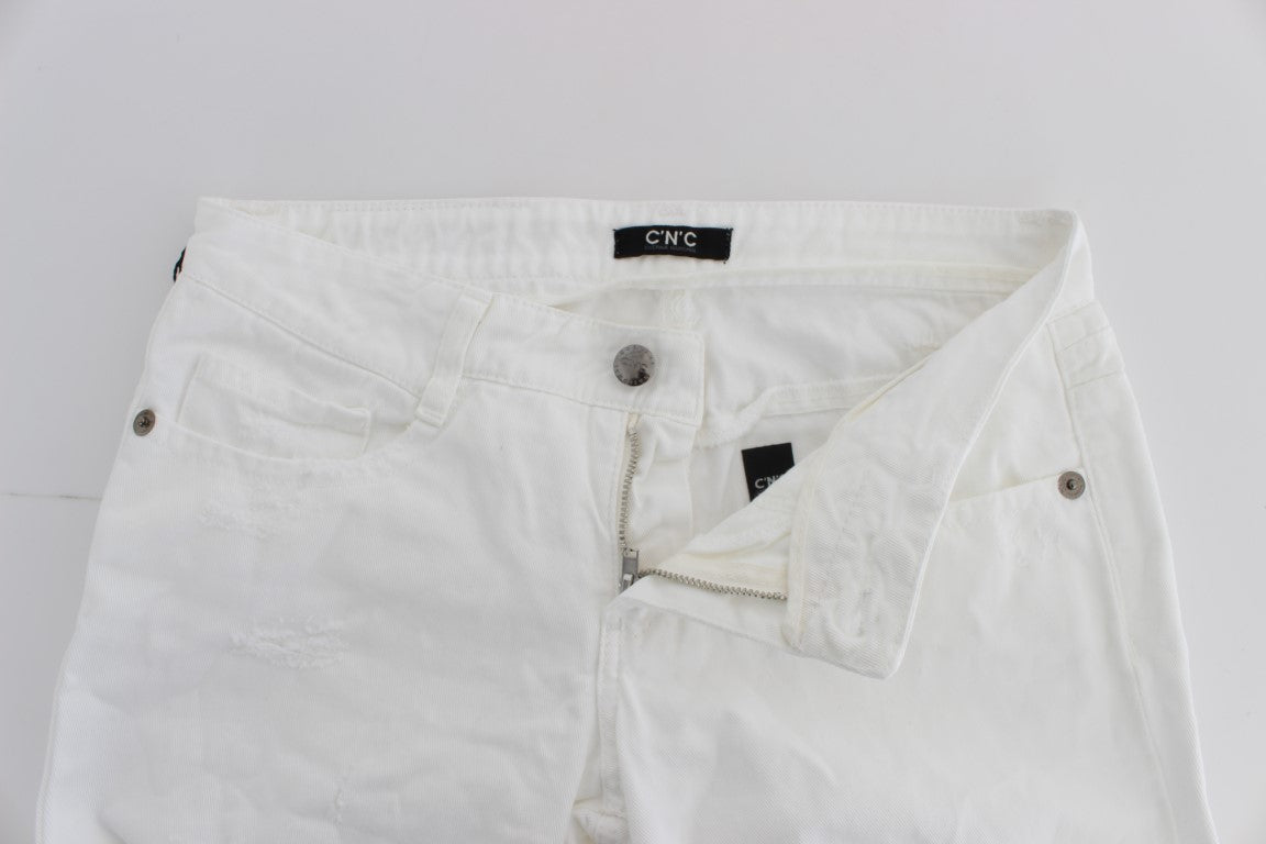 Chic Slim Fit White Cotton Jeans