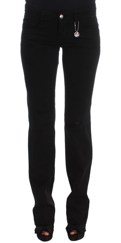 Chic Black Slim Fit Zippered Cotton Jeans