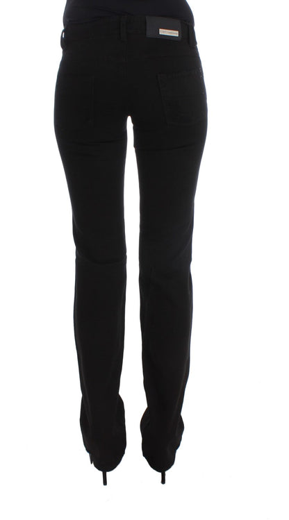 Chic Black Slim Fit Zippered Cotton Jeans