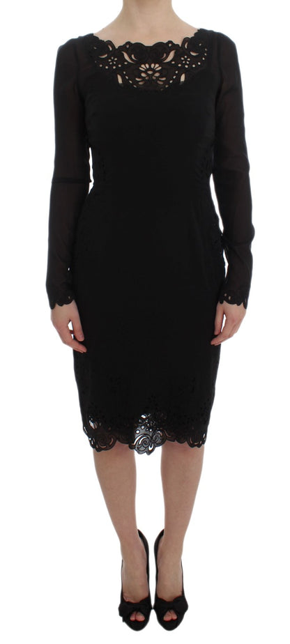 Elegant Black Floral Lace Sheath Dress