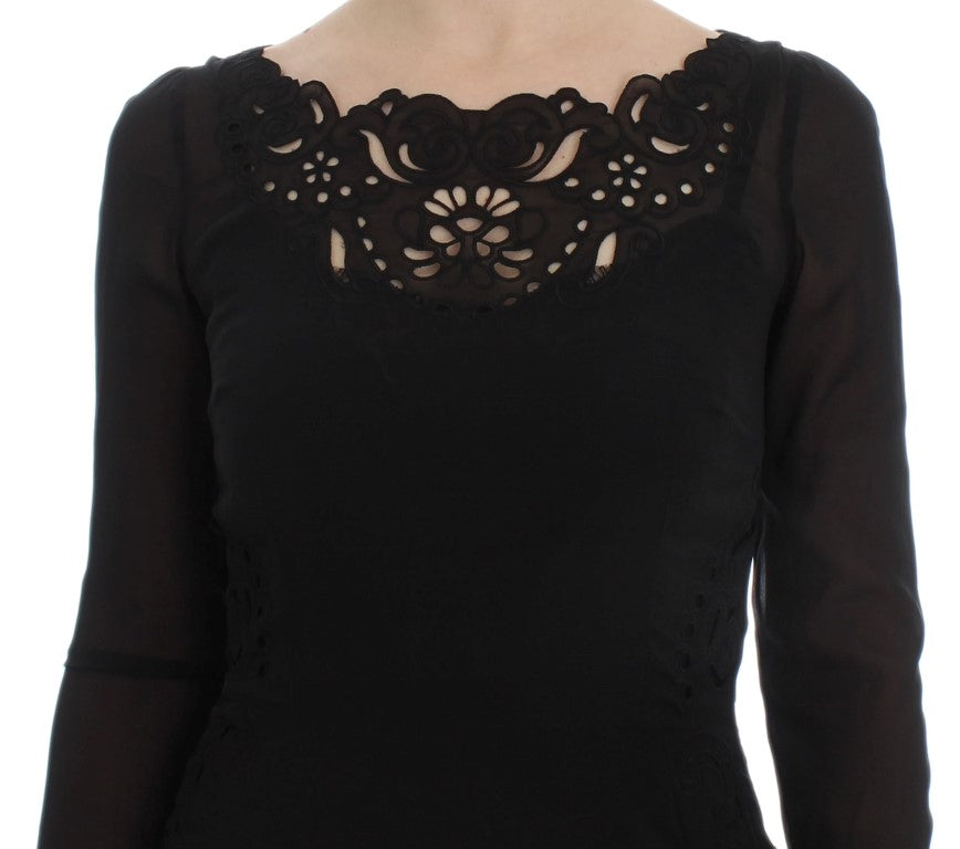 Elegant Black Floral Lace Sheath Dress