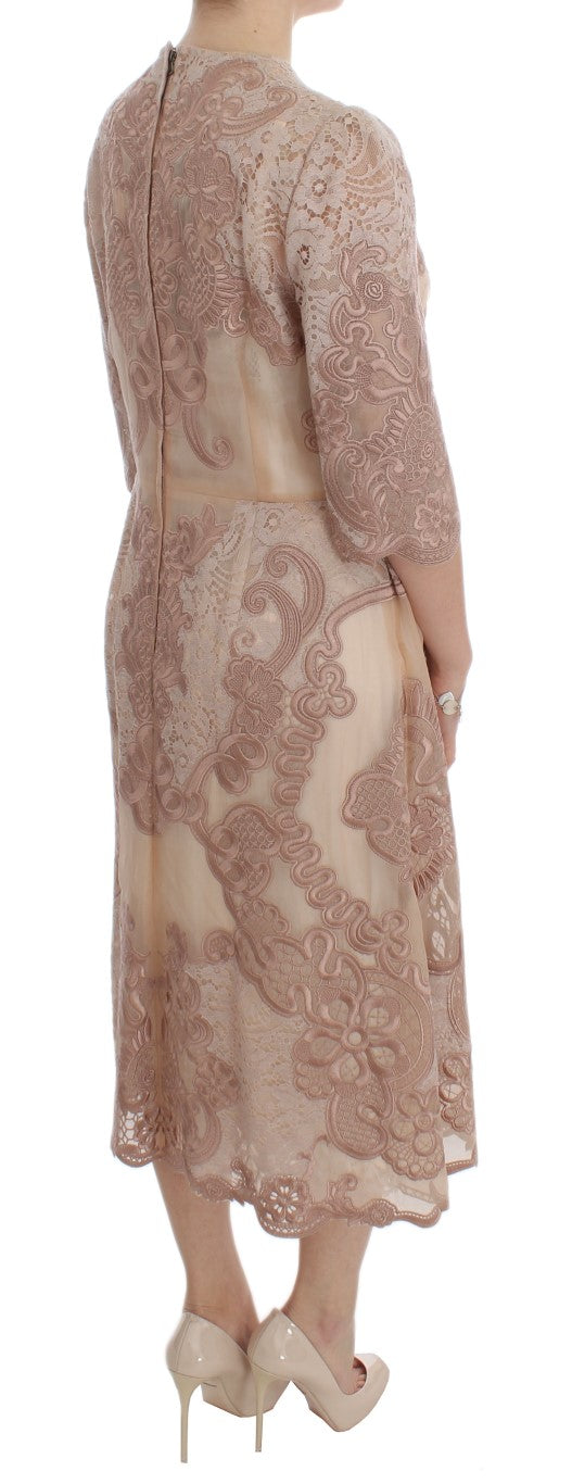 Elegant Pink Lace Embroidered Shift Dress