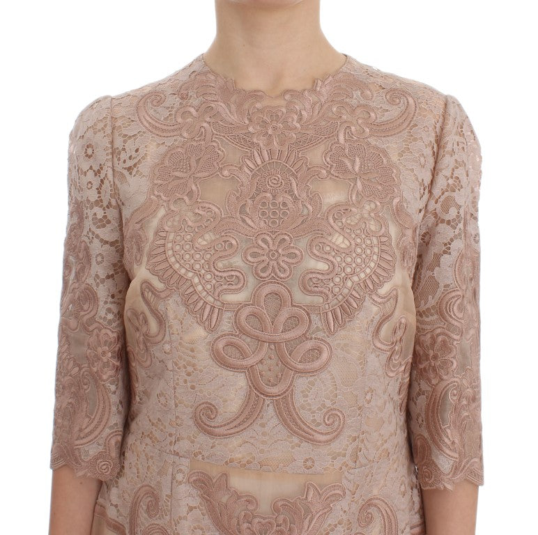 Elegant Pink Lace Embroidered Shift Dress