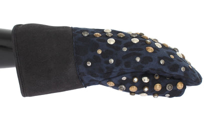 Chic Gray Wool & Shearling Gloves with Studded Details