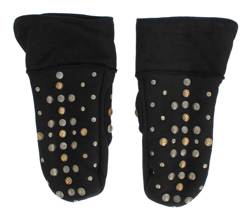 Elegant Studded Gray Wool Gloves