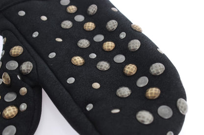 Elegant Studded Gray Wool Gloves