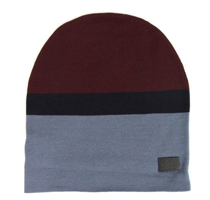 Unisex Burgundy Blue Wool Beanie Medium Knit Cap