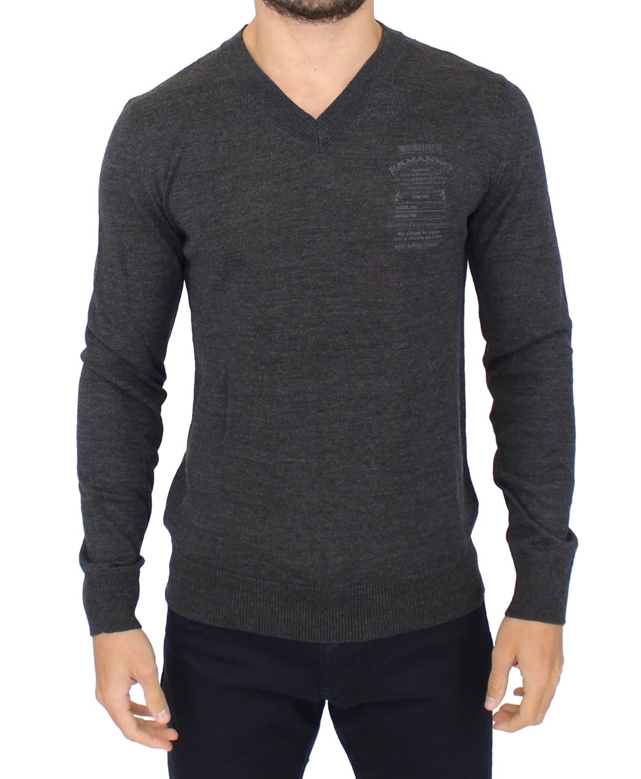 Ermanno Scervino Chic Gray V-Neck Wool Blend Pullover Sweater