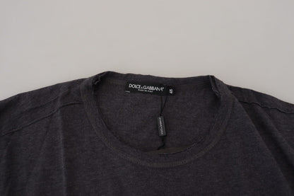 Elegant Gray Motive Crew Neck T-Shirt