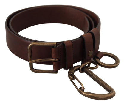 Elegant Brown Leather Belt with Metal Buckle