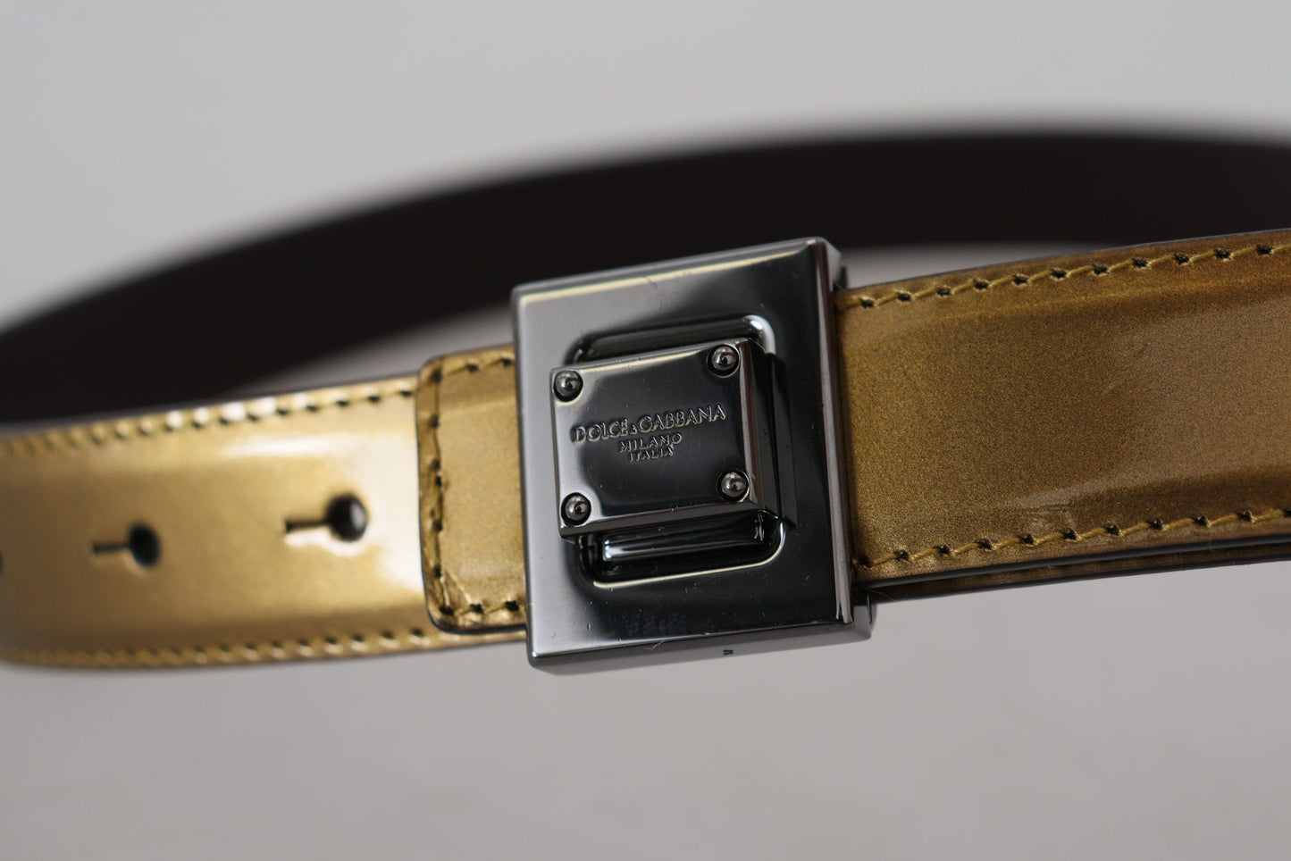 Gold Square Buckle Leather Belt