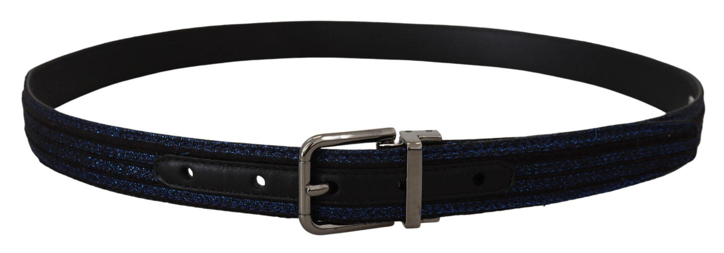 Elegant Blue Jacquard Leather Belt