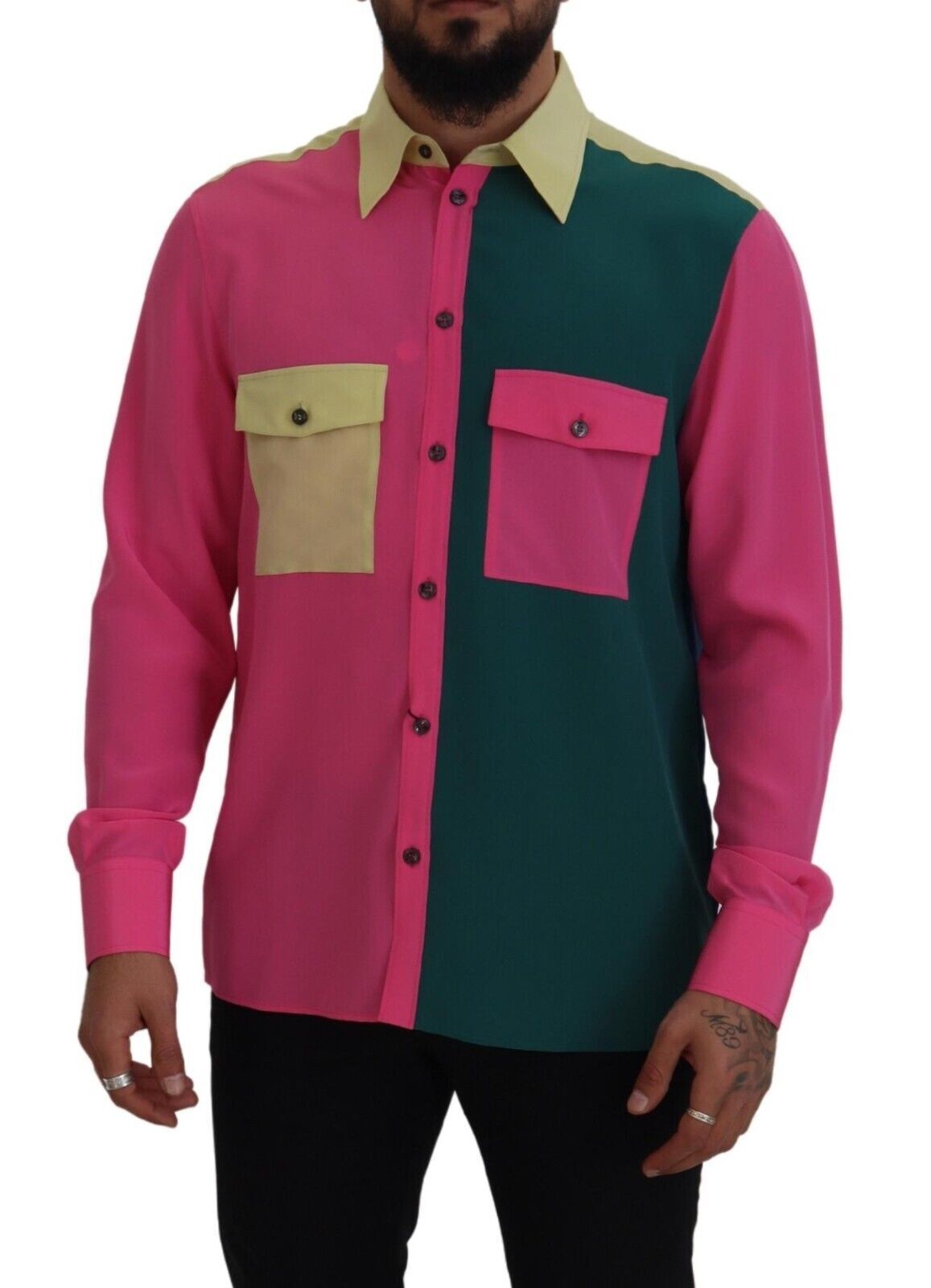 Elegant Multicolor Silk Button-Down Shirt