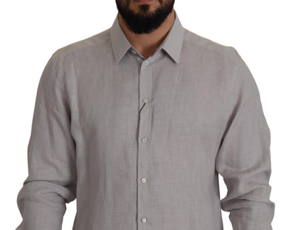 Elegant Grey Slim Fit Linen Shirt