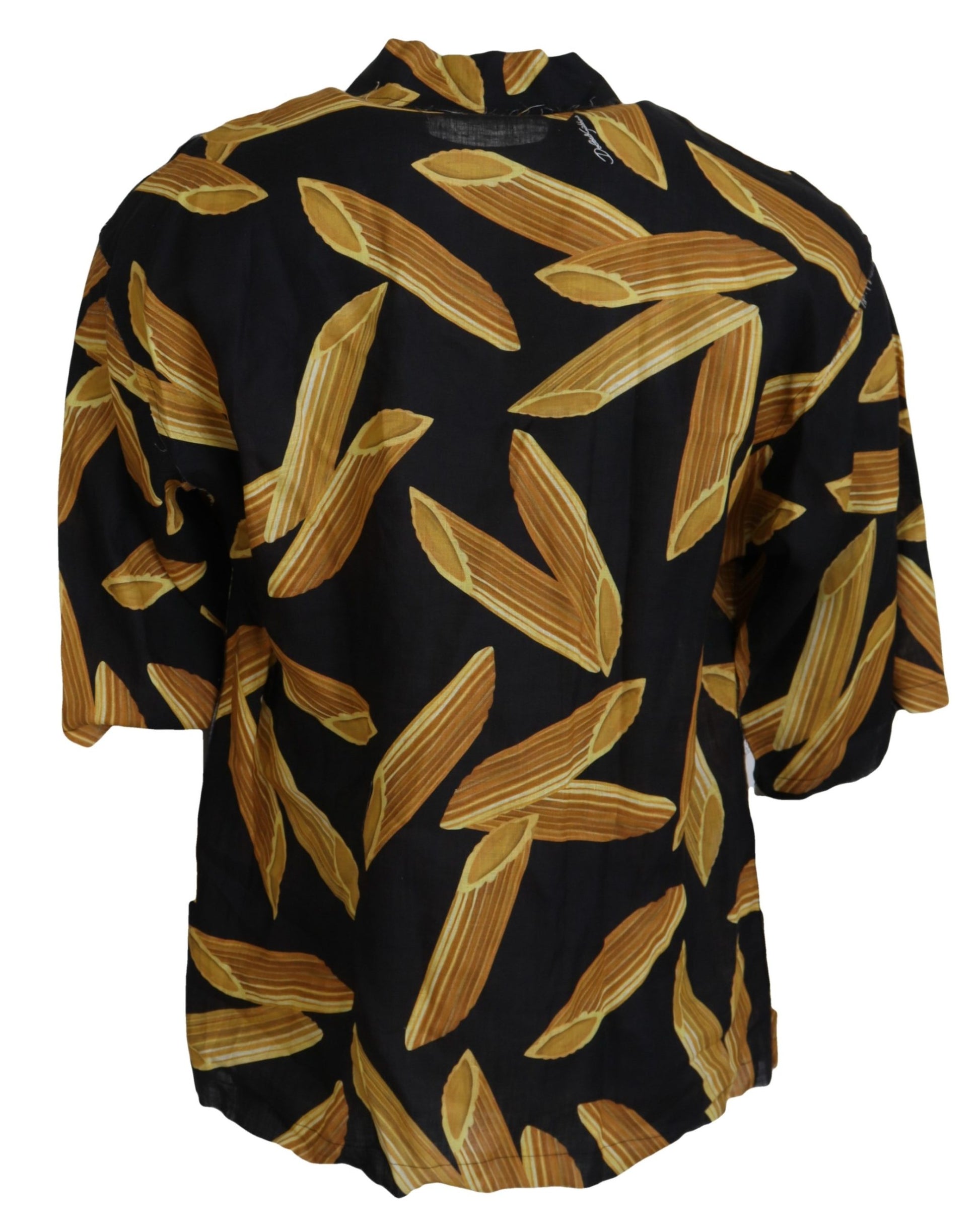 Black Linen Shirt with Penne Rigate Print