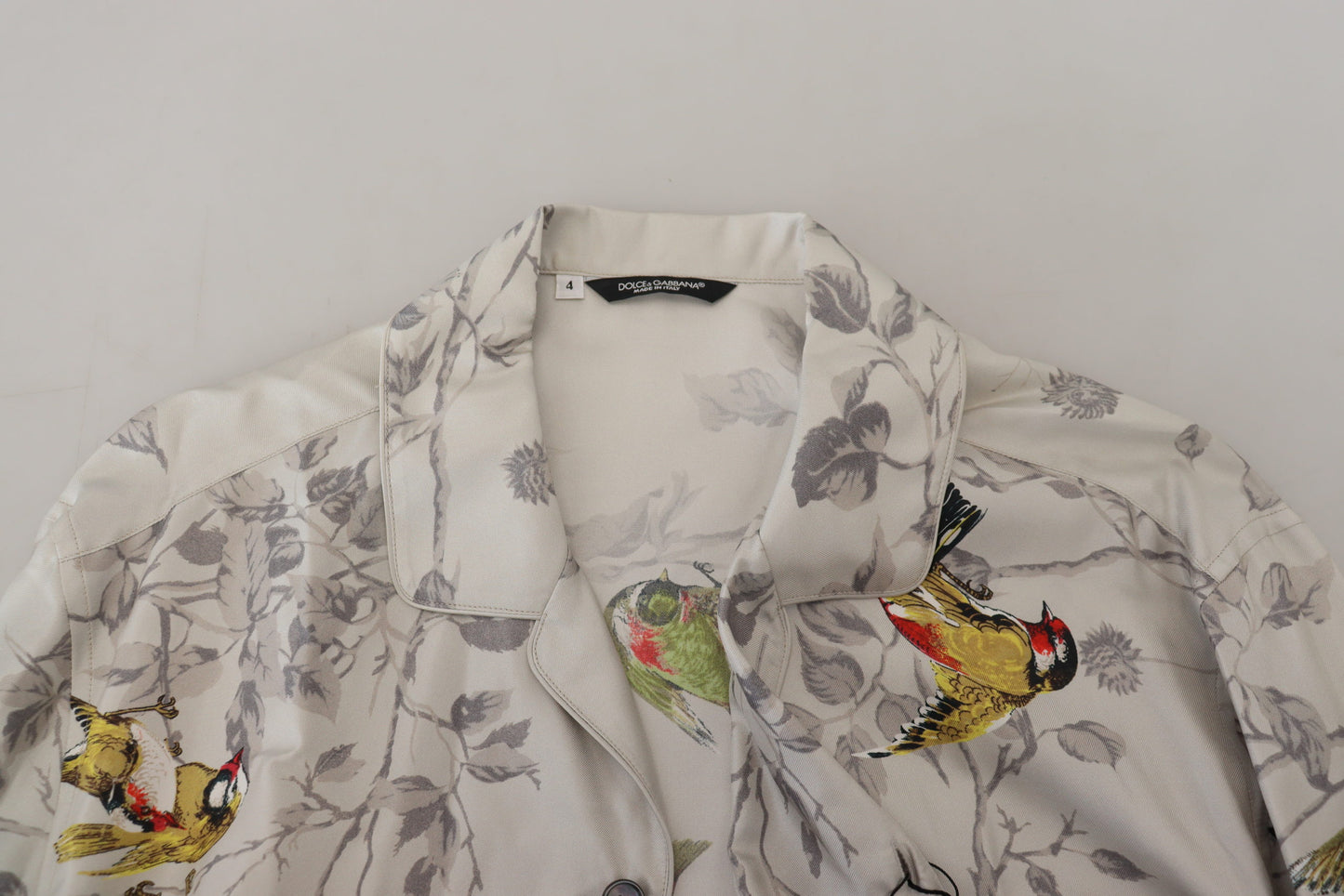 Elegant Silk Bird Print Casual Shirt