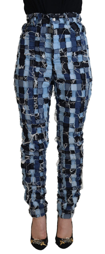 Multicolor Patchwork High-Waist Skinny Jeans