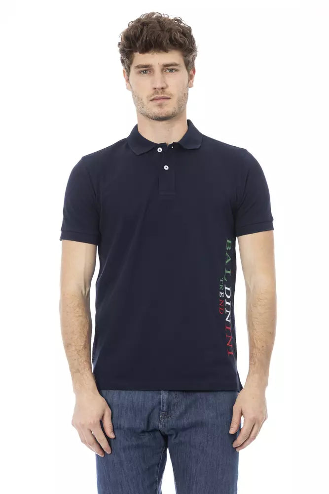 Blue Cotton Men Polo