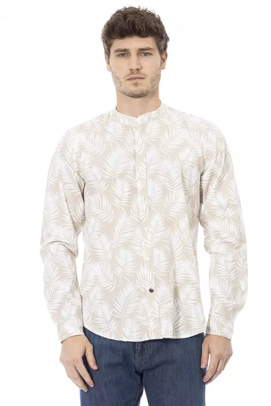 Beige Cotton Men Shirt