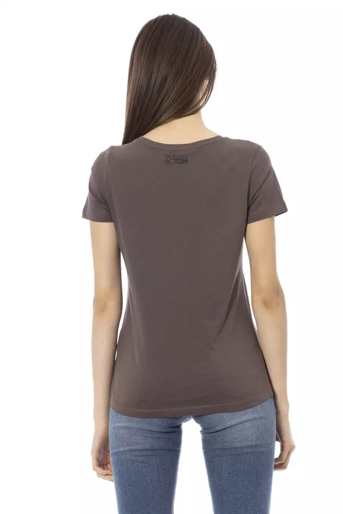 Brown Cotton Women T-Shirt