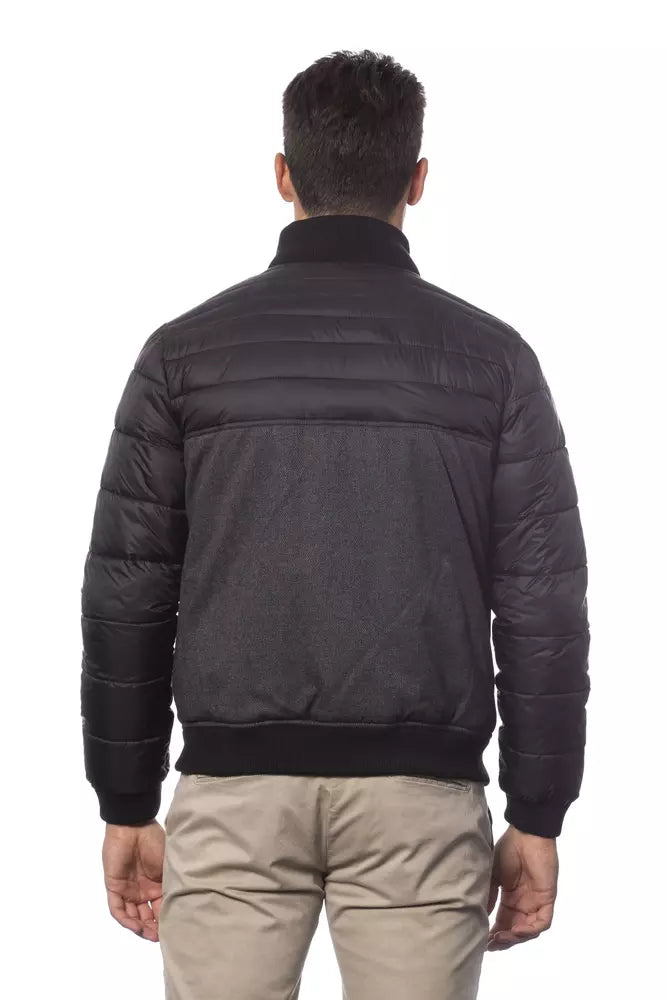 Gray Polyester Men Bomber Jacket