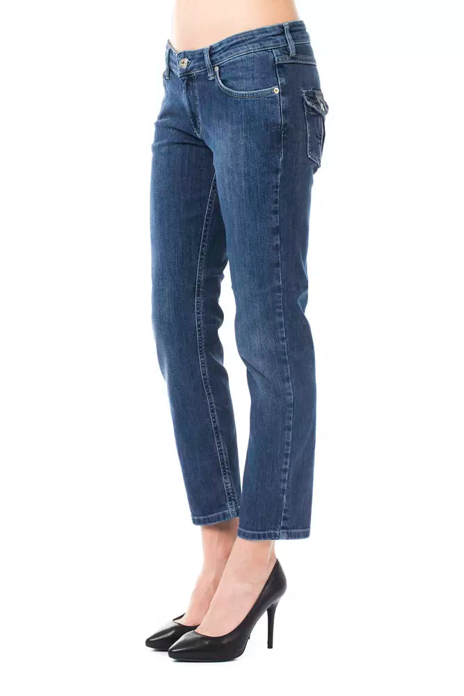 Light Blue Cotton Women Capri Jean