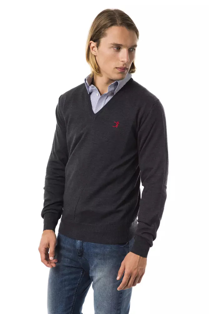 Gray Merino Wool Men Sweater