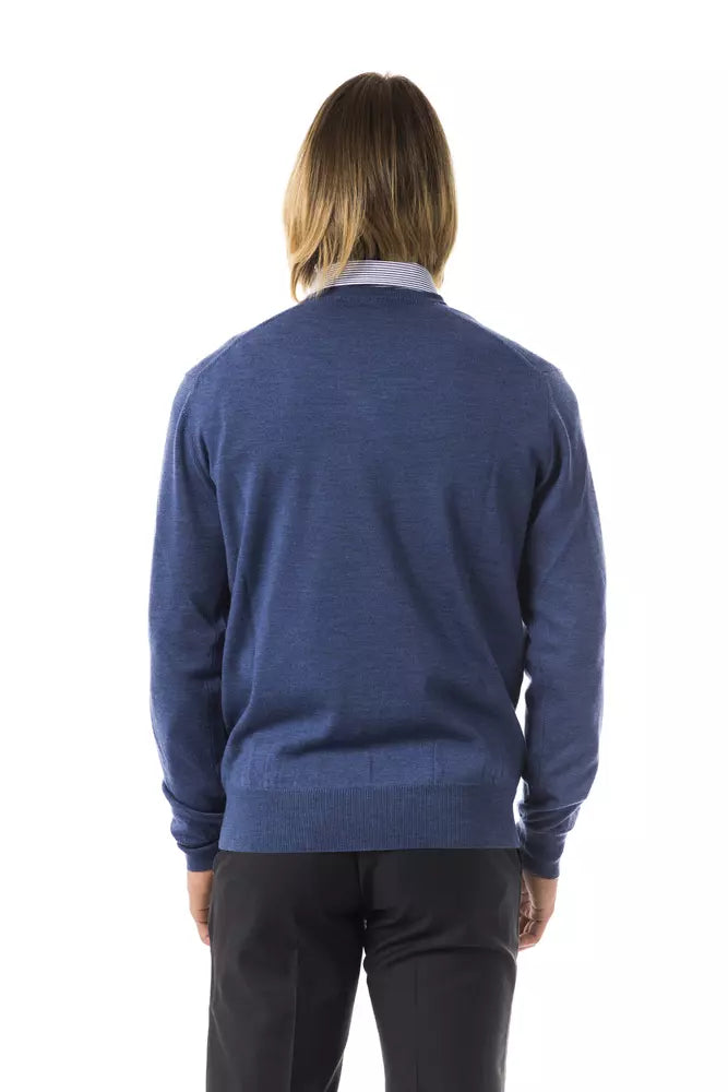 Blue Merino Wool Men Sweater