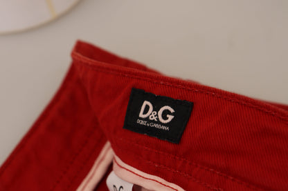 Chic Red Cotton Denim Pants