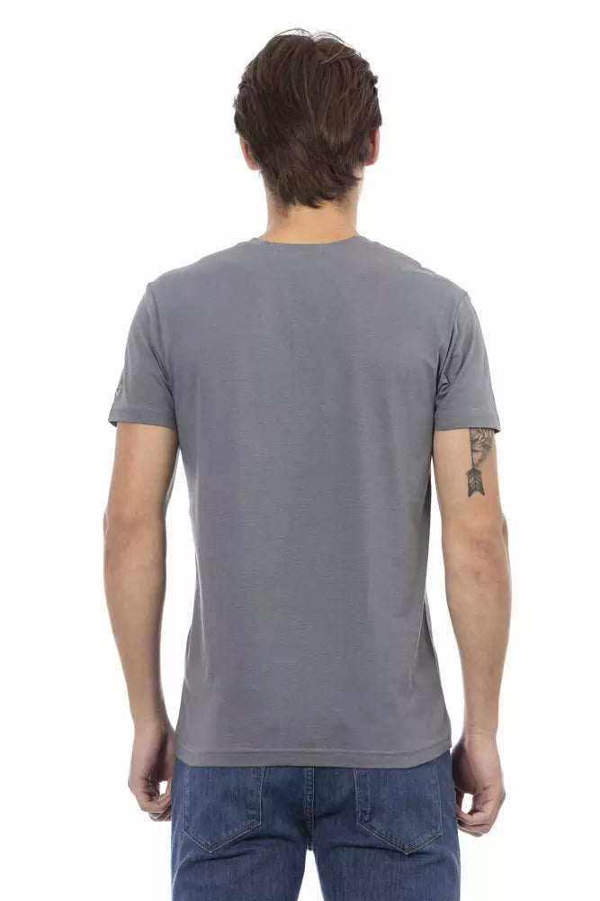 Gray Cotton Men V-Neck T-Shirt