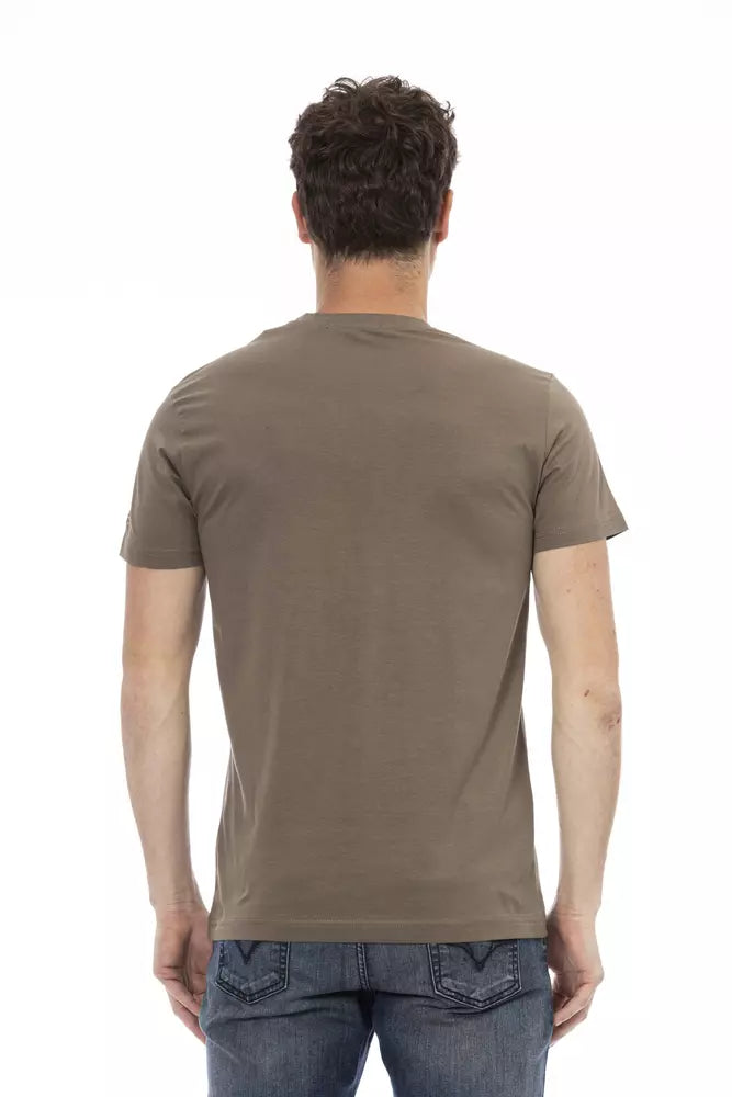 Brown Cotton Men V-Neck T-Shirt