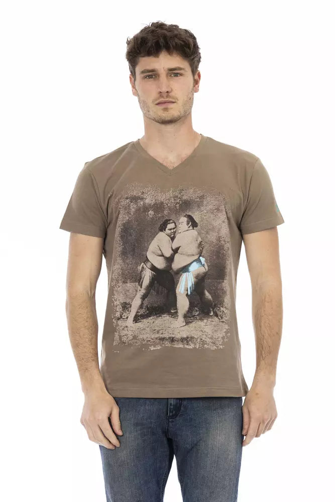 Brown Cotton Men's V-Neck T-Shirt