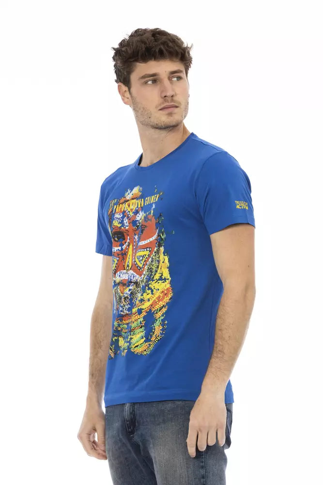 Blue Cotton Men T-Shirt