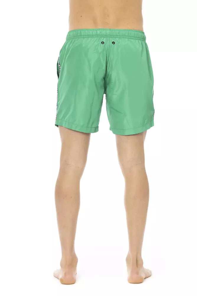 Green Polyester Men Swim Short