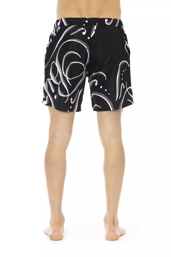 Black Polyester Men Swimwear