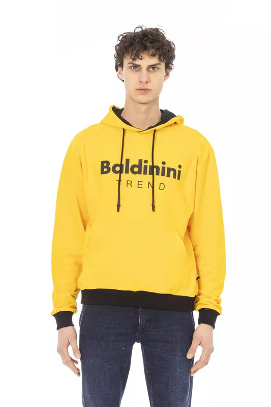 Yellow Cotton Men Hoodie