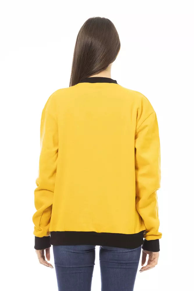 Yellow Cotton Women Hoodie