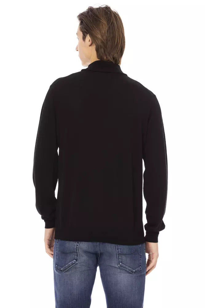 Black Fabric Men Turtleneck Sweater