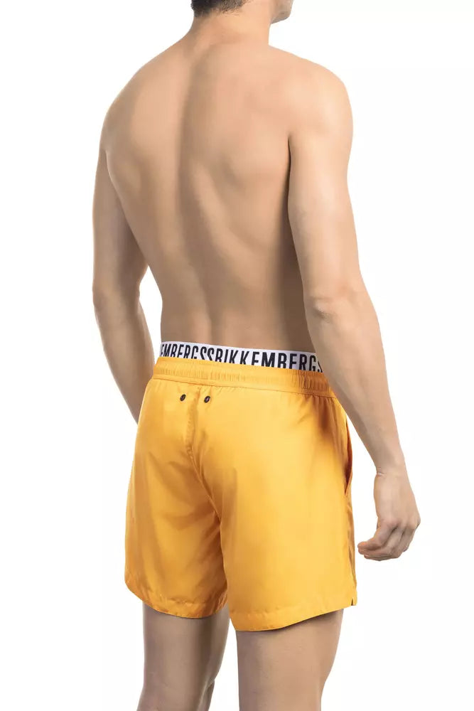 Orange Polyester Men Swim Short