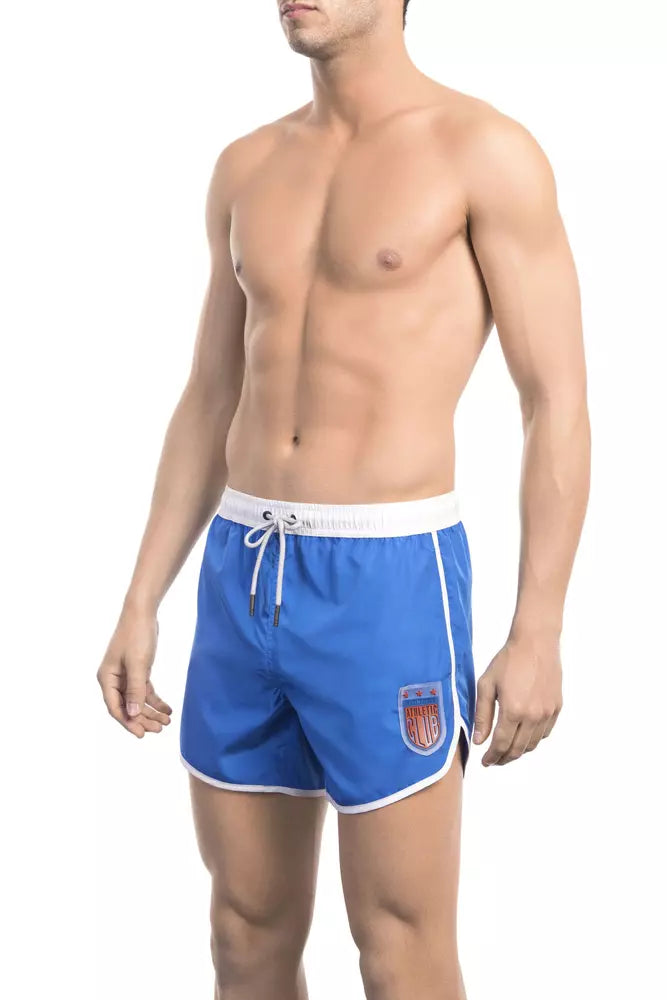 Blue Polyester Men Swim Short