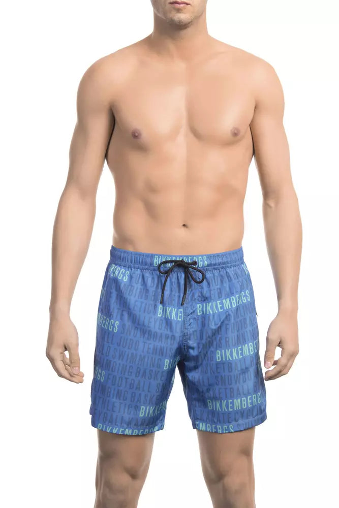 Blue Polyester Men Swim Shorts