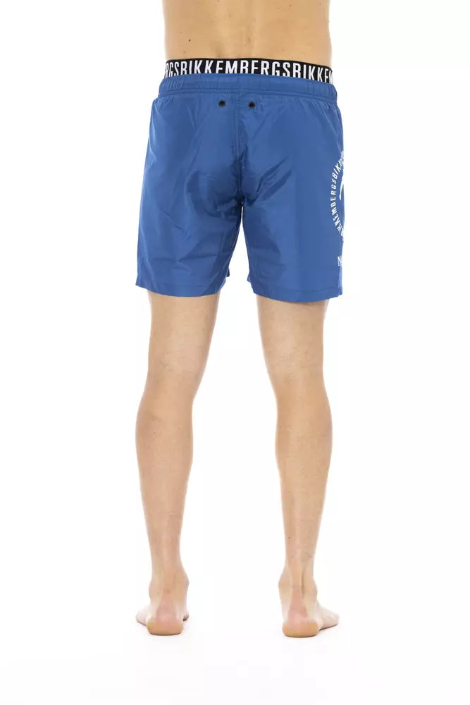 Blue Polyester Men Swim Short