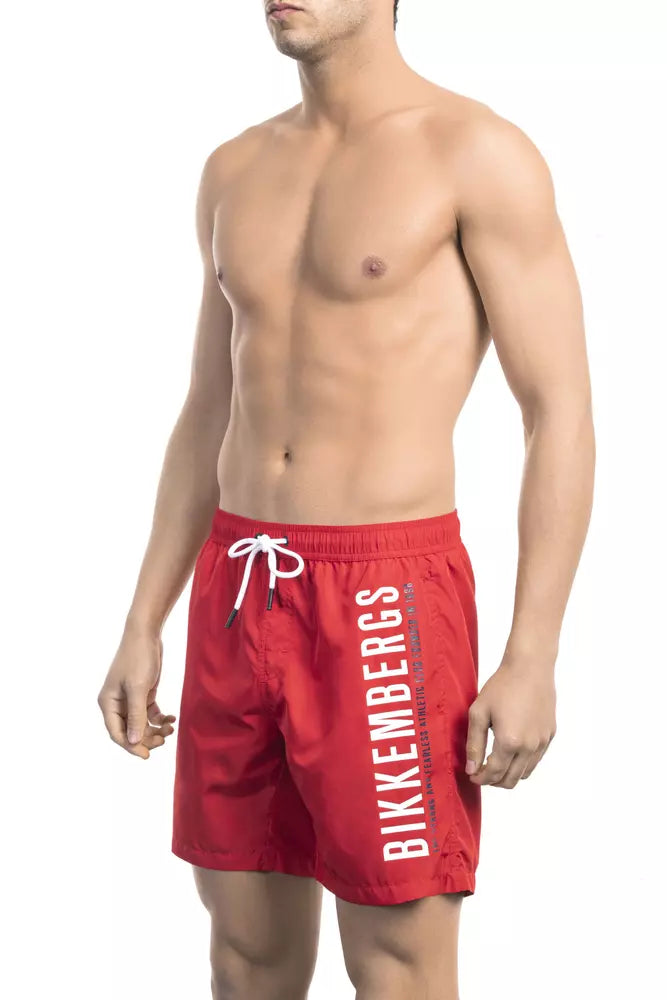 Red Polyester Men Swim Short