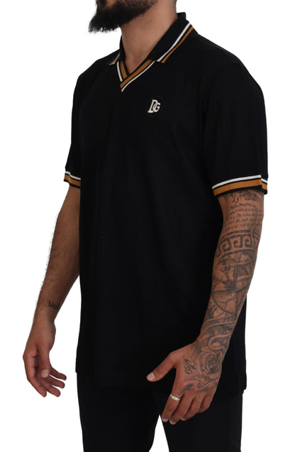 Elegant Black Silk Polo T-Shirt