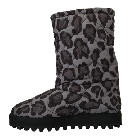 Elegant Gray Leopard Mid Calf Boots