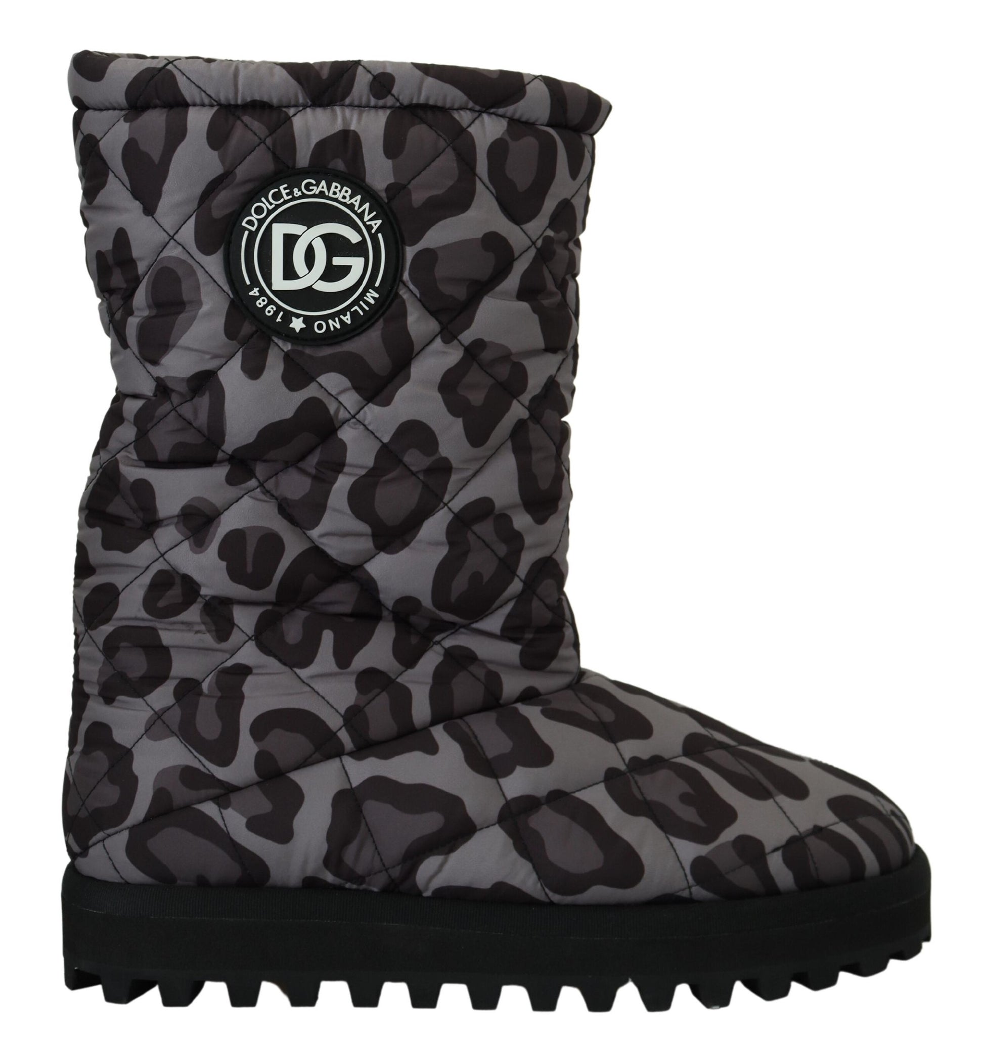 Elegant Gray Leopard Mid Calf Boots