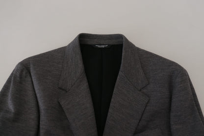 Elegant Gray Wool Blazer with Bee Crown Embroidery