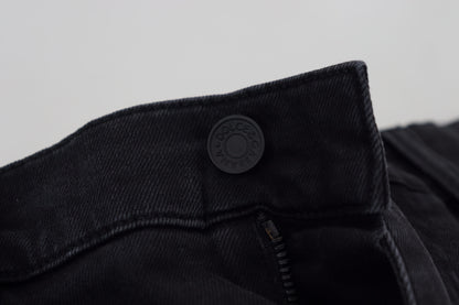 Sleek Black Cotton Blend Denim Pants