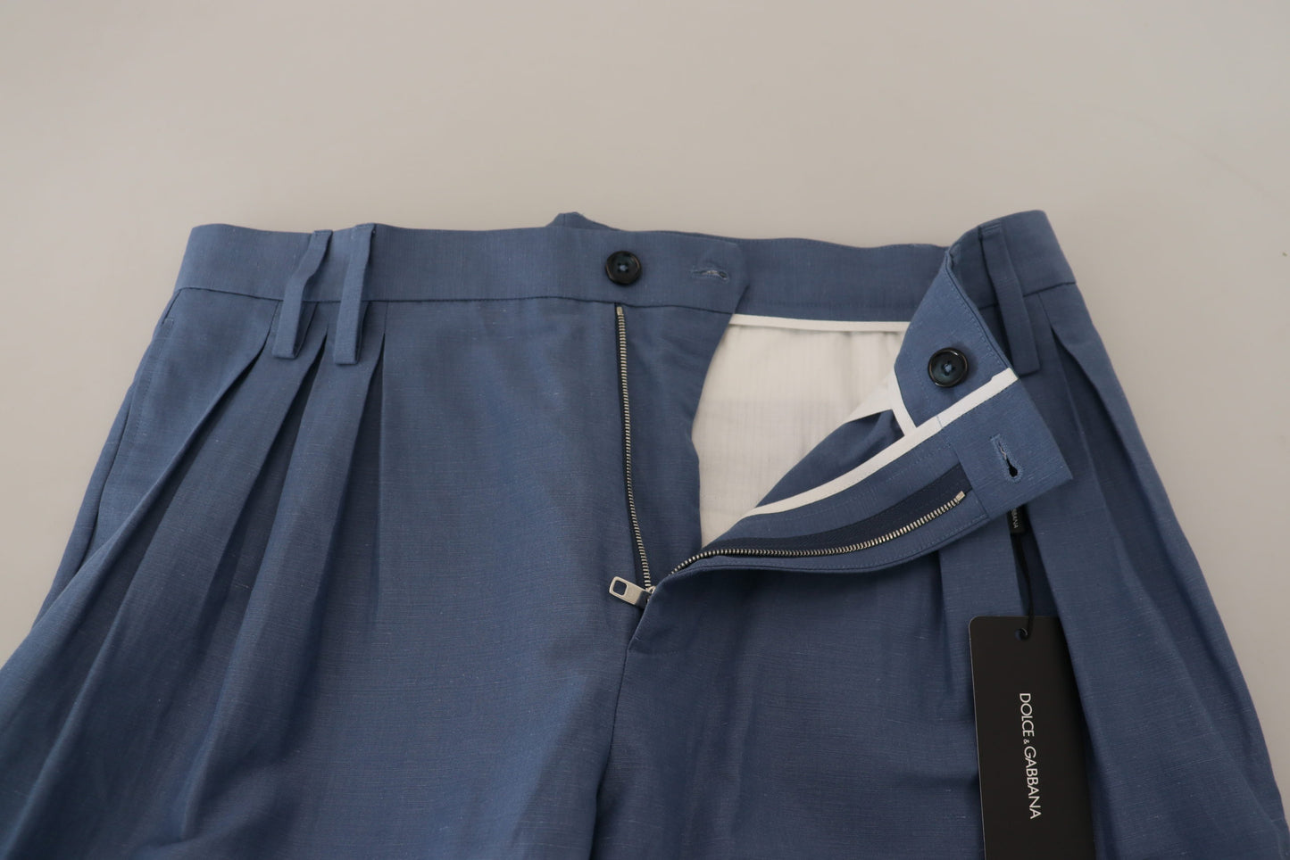 Elegant Blue Linen-Cotton Blend Trousers